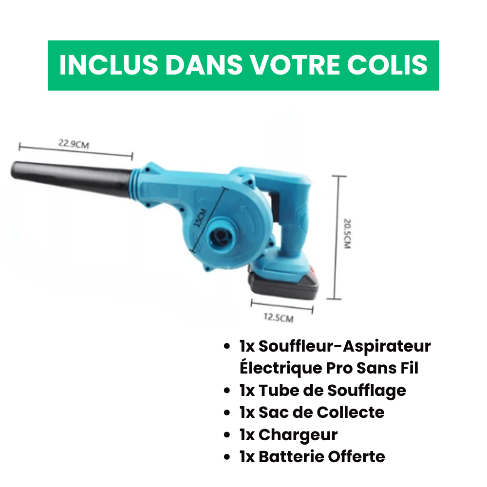 Jardioui Souffleur-Aspirateur Électrique Pro Sans Fil (+ Batterie Offerte)