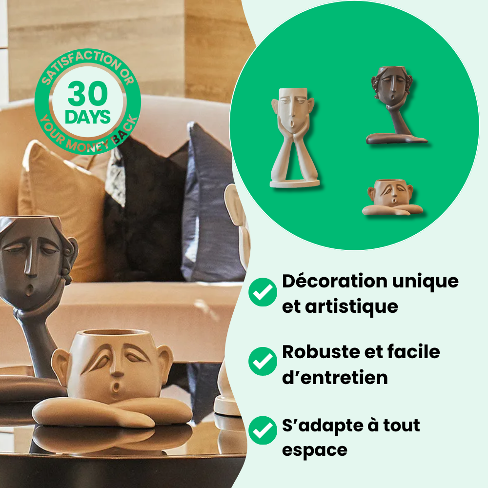 Vaso de flores com rostos artísticos elegantes