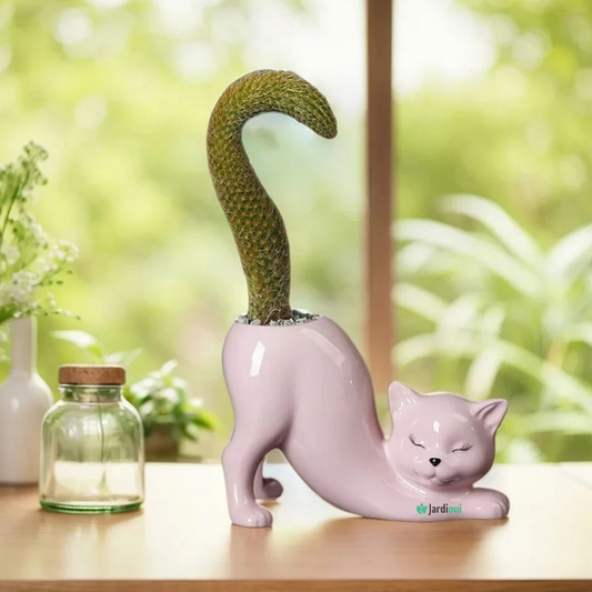 Adorável vaso de flores para gatos