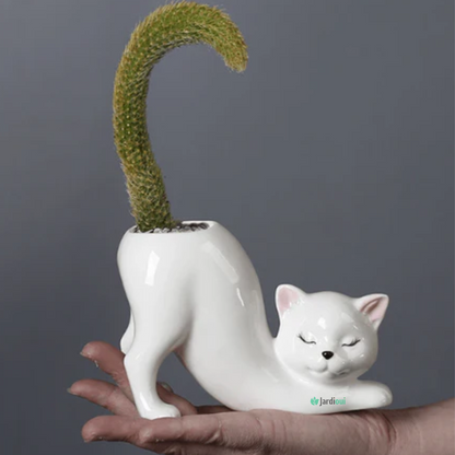 Adorável vaso de flores para gatos