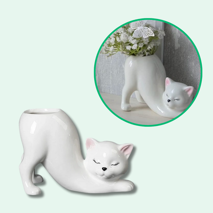 Adorável vaso de flores para gatos