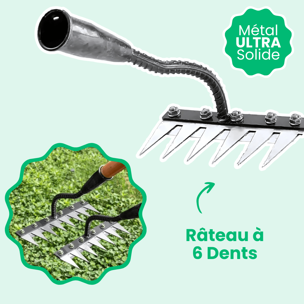 Jardioui 6 Dents Râteau Désherbant Ultra-Efficace Renforcé