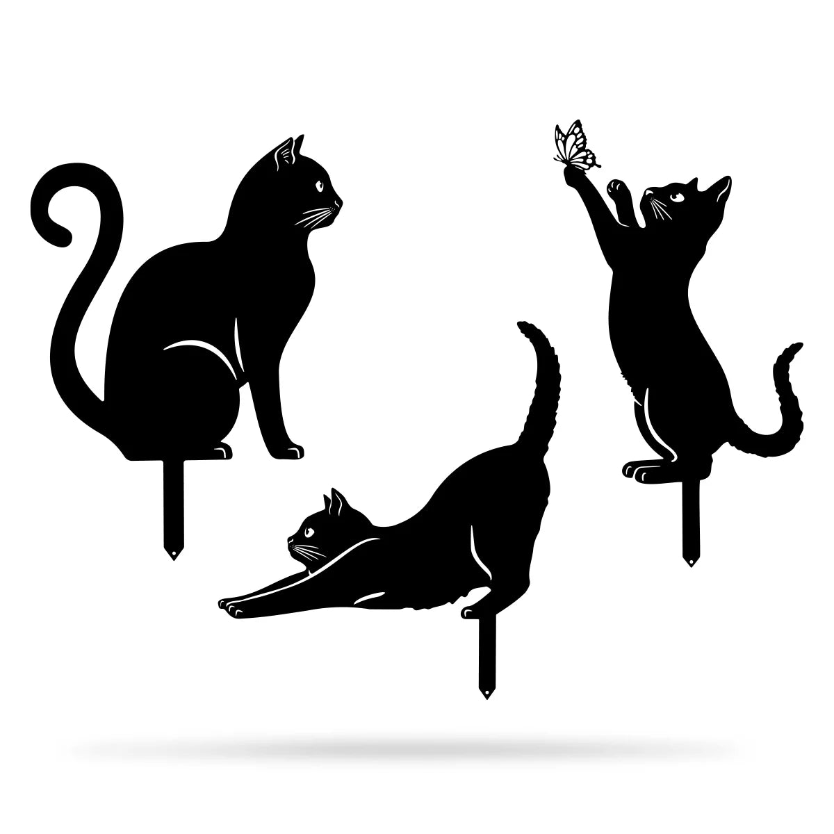 Jardioui Décoration Jardin Chat Noir Mystérieux (Lot de 2 + 1 Offerte)