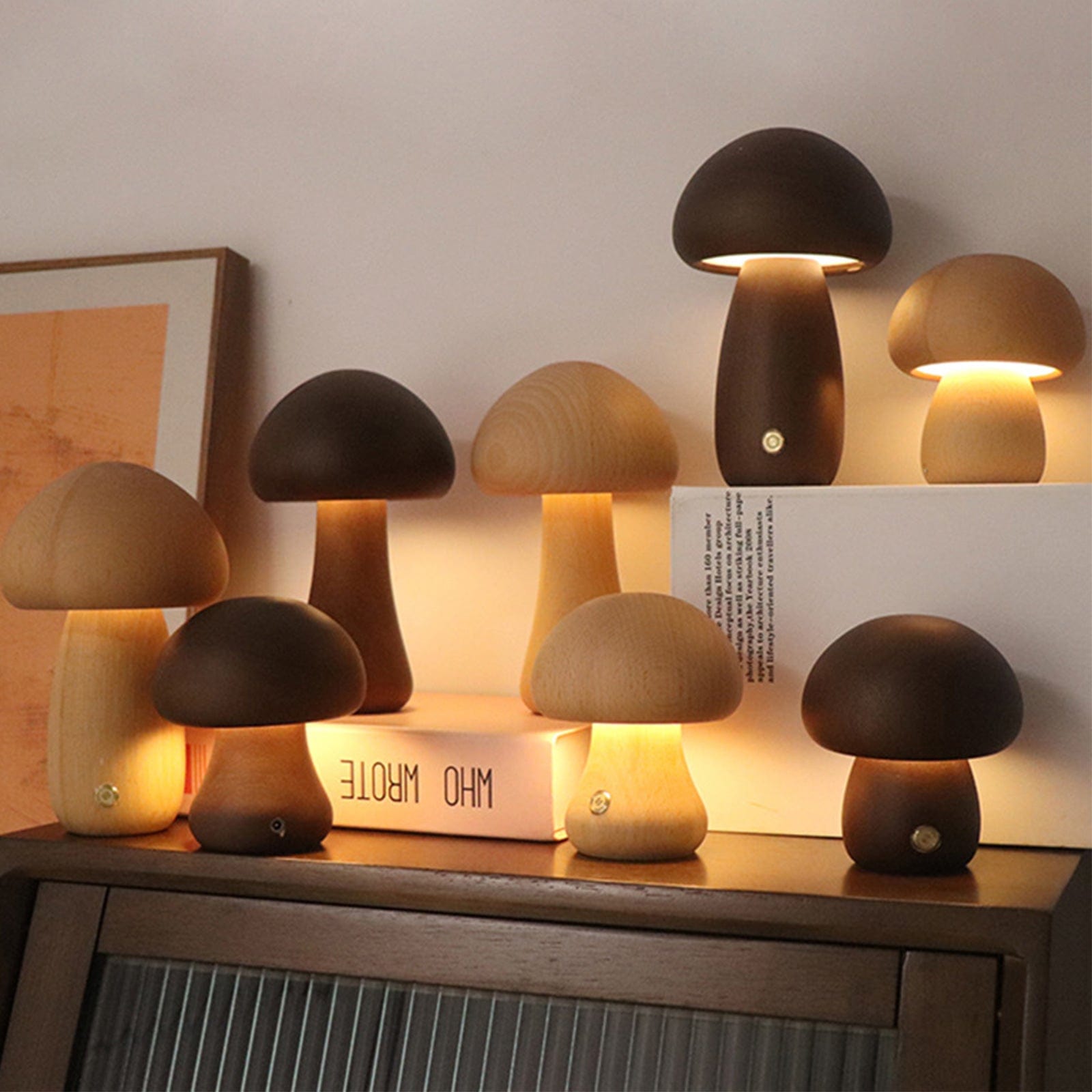 Jardioui Lampe Champignon en Bois Massif