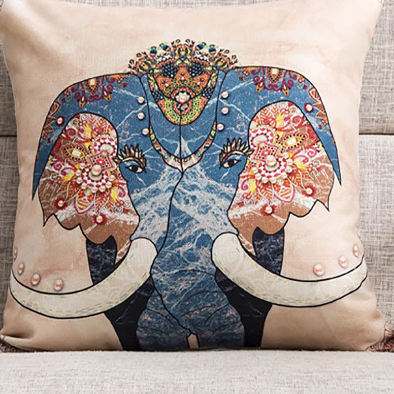 frJardioui Coussin Housse de Coussin Motif Eléphant Indien